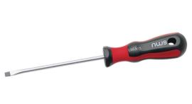 Odvijač ravni 0,4x2,5 mm dužine 75/160 mm sa kaljenim i hromiranim sečivom od molibden-vanadijum čelika, crnim vrhom i ergonomskom drškom NWS